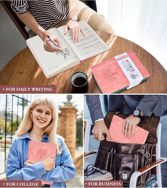 B5 Lined Journal Notebook - 365 Page Large Leather Journals for Writing Women Men,Hardcover Notebook with 100Gsm Thick Pages,Daily Diary for Travel, Work,School,College Ruled (7.6" x 10.3")