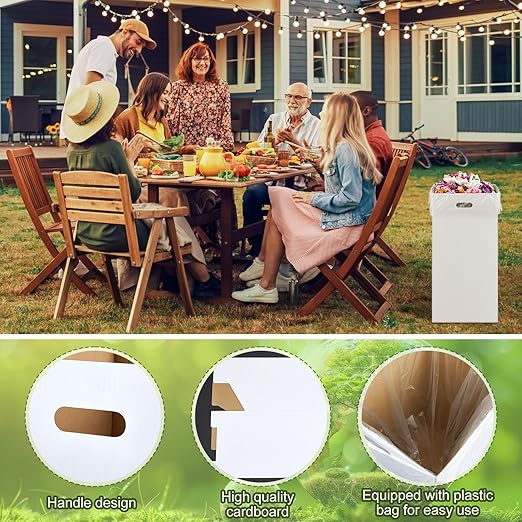 10 Pack 20 Gallon Corrugated Cardboard Trash Cans Bulk for Events Parties Disposable and Reusable Cans Bottle Recycling Bins with 20 Garbage Bags White Garbage Boxes for Outdoor Events-DeskLoop Office