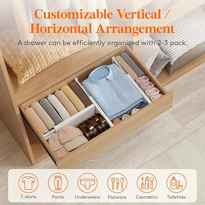 Lifewit 8 Pack Drawer Dividers Plastic 4" High, 13.5-22" Adjustable Drawer Organizers for Clothes, Expandable Dresser Separators in Bedroom/Bathroom/Kitchen/Fridge/Office Organization and Storage-DeskLoop Office