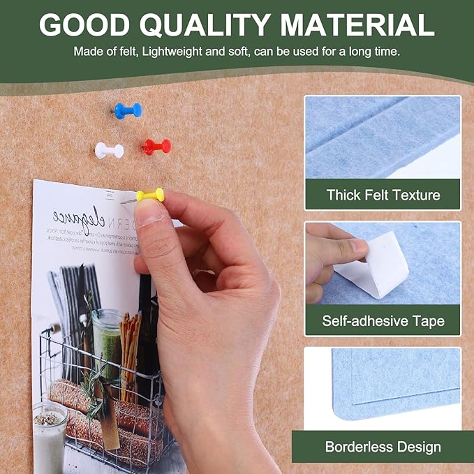 YOKIVE Felt Bulletin Board, 48 x 36 -Inch Foldable Decorative Pin Board Self Adhesive Felt Cork Board with 20 Pushpins, Great for Wall, Photo Display, Paste Note, Schedule(Blue)-DeskLoop Office