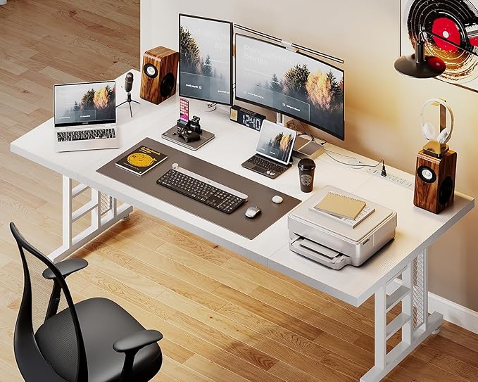 Coleshome 71 Inch Executive Desk with USB Ports, Large Computer Desk with Extra Thick, Long Mordern Office Workstation, Business Furniture for Home Office, White-DeskLoop Office