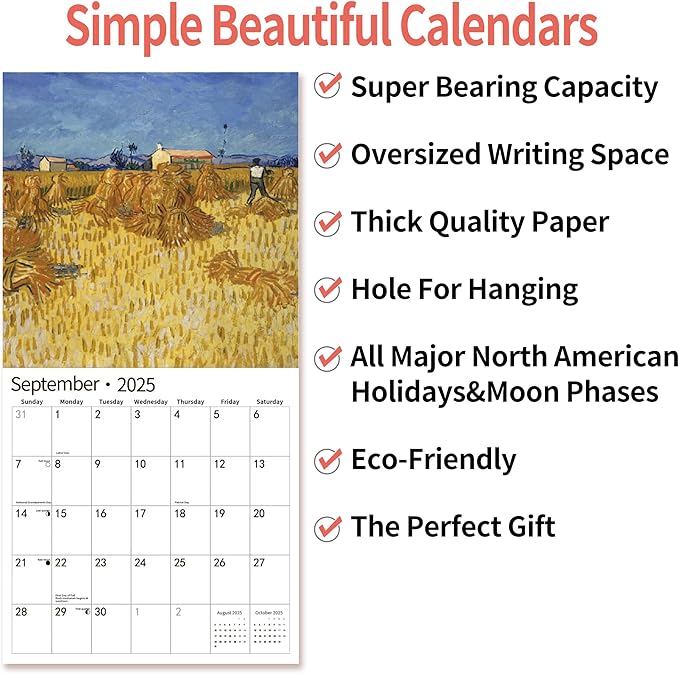 2025 Wall Calendar,Calendar 2025, January 2025 - December 2025, Wall Calendar van Gogh, 12" x 24" Opened,Full Page Months Thick & Sturdy Paper for Calendar Organizing & Planning-DeskLoop Office