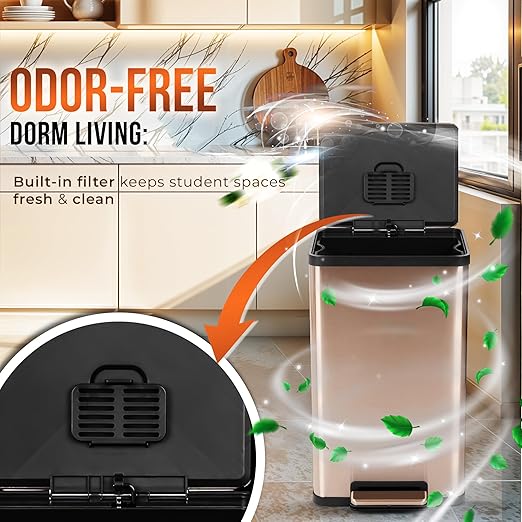 Simpli-Magic 13.2 Gallon (50L) Step Trash Can – Kitchen Garbage Can with Slow-Close Lid – Odor Control, Hands-Free, Easy to Clean, Brushed Stainless Steel (Rose Gold)-DeskLoop Office