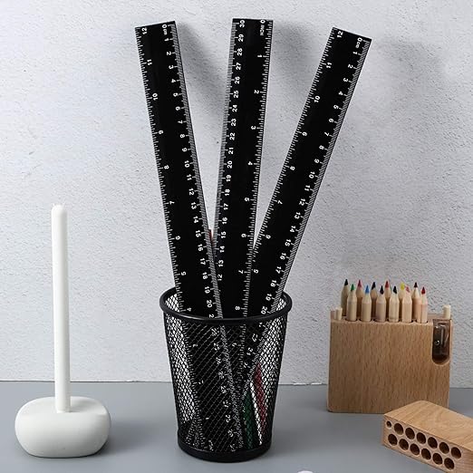 50 Pack Black Plastic Ruler, 12 Inch Standard/Metric Rulers Straight Ruler Measuring Tool for Student School Office (Black)-DeskLoop Office