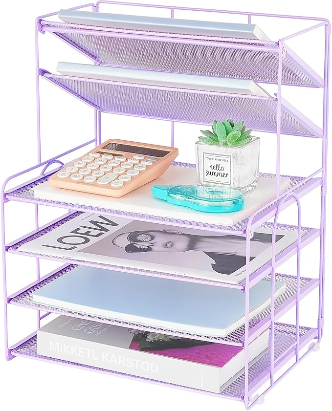 6-Tier Letter Tray Paper Organizer, Desk Organizers and Accessories, Desktop File Organizer, Office Desk Accessories for Office Supplies(Purple)-DeskLoop Office