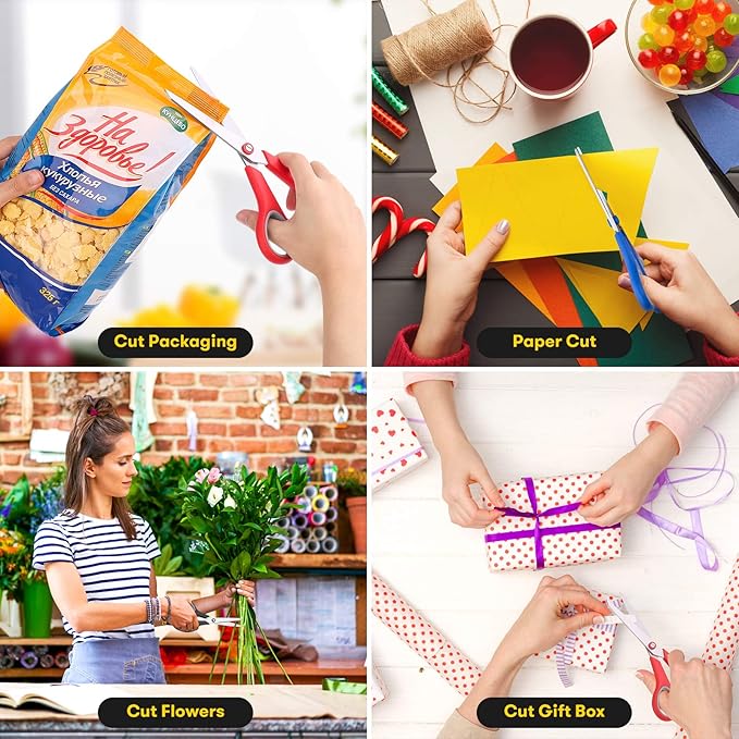 Scissors, iBayam 8" All Purpose Scissors Bulk 3-Pack, Ultra Sharp 2.5mm Thick Blade Shears Comfort-Grip for Office Desk Accessories Sewing Fabric Home Craft School Supplies, Right/Left Handed-DeskLoop Office