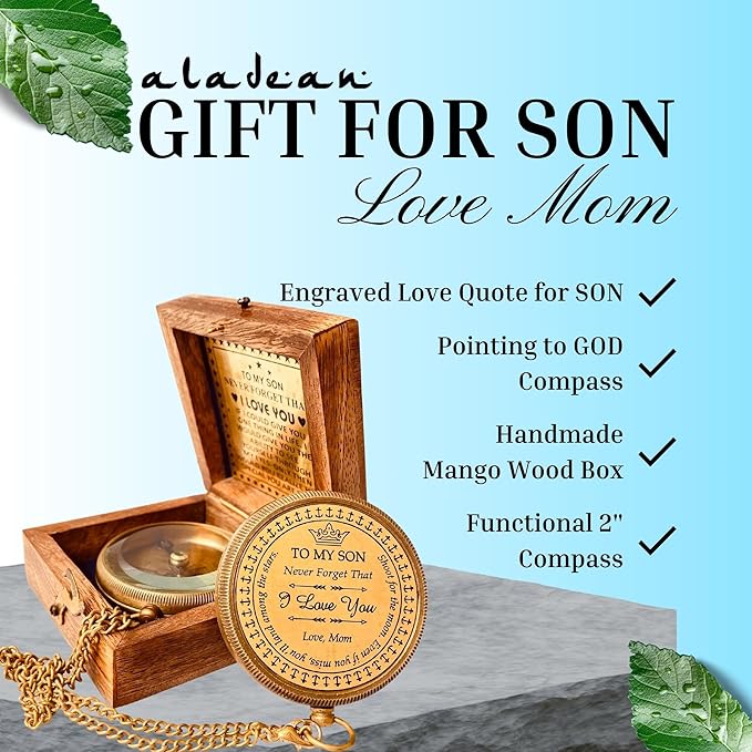 Gift for Son from Mom Dad | Engraved Compass 2" - Father to Son Gifts, Mom to Son Gifts for Graduation 2025, Birthday Baptism Confirmation Communion-DeskLoop Office