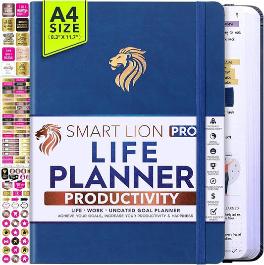Life Planner - Undated Daily, Weekly & Monthly Planner with Budget Section | A 12 Month Journey to Increase Productivity & Happiness | Life Organizer & Gratitude Journal - Horizontal Format-DeskLoop Office