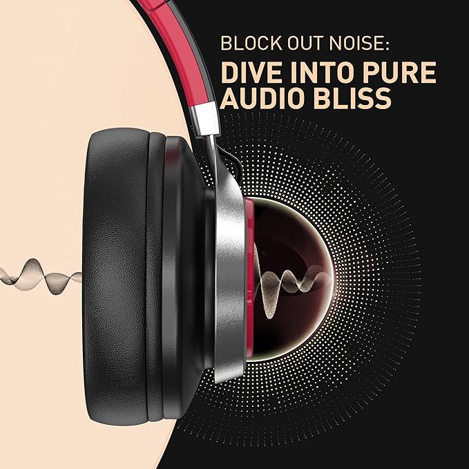 AILIHEN Wired Headphones with Microphone, Over-Ear Foldable Corded Head Phones with Volume Control 3.5mm Jack for Teens Adult Smartphones Chromebook (Red)-DeskLoop Office