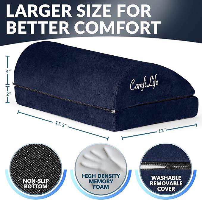 ComfiLife Foot Rest for Under Desk at Work – Adjustable Desk FootRest for Office Chair, Gaming Accessories – Ergonomic Teardrop Design for Back, Hip & Leg Pain Relief – 100% Memory Foam (Navy)-DeskLoop Office