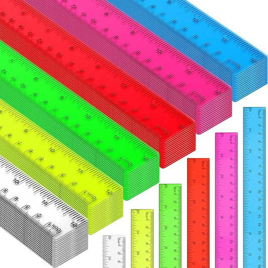 90 Pack Color Transparent Ruler Bulk 12 Inch Clear Plastic Rulers Kids Ruler with Centimeters and Inches Straight Measuring Drafting Tools for Classroom School Students Families Education-DeskLoop Office