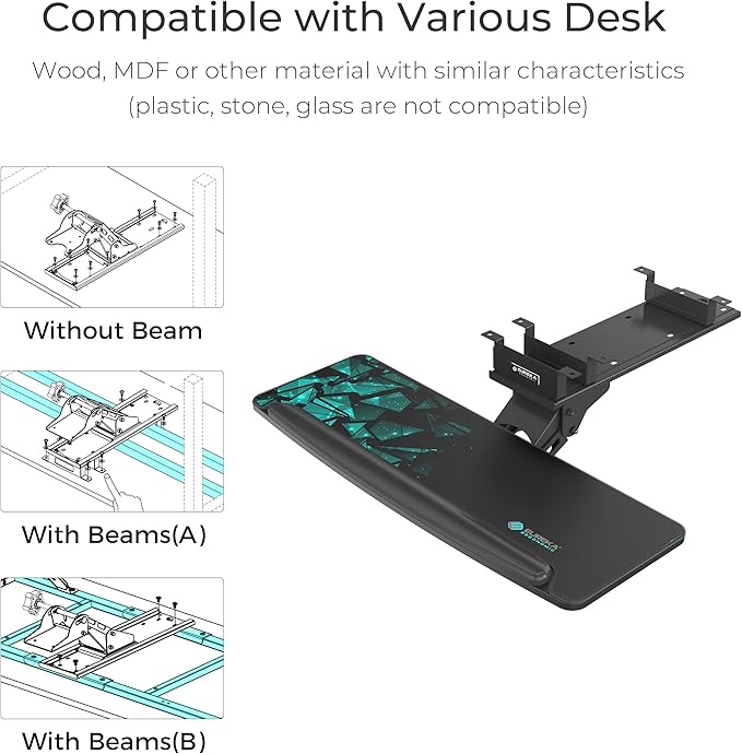 EUREKA ERGONOMIC Height Adjustable Mouse & Keyboard Tray Under Desk, 28x10'' Large Slide Out Swivel Tilt Computer Keyboard Drawer with Mouse Pad for Gaming Home Office Desk, Dual Mount-DeskLoop Office