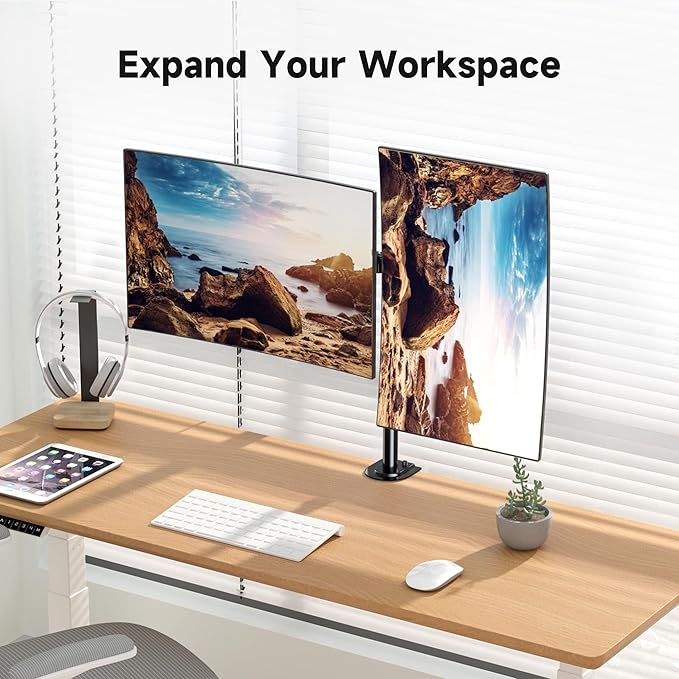 Pholiten Dual Monitor Stand, Heavy Duty Adjustable Monitor Arm Desk Mount for 2 Screens up to 32 Inches, Tilt, Swivel, Rotate, Supports Tilt, Swivel, Rotate, Supports 22 lbs per Monitor Arm-DeskLoop Office