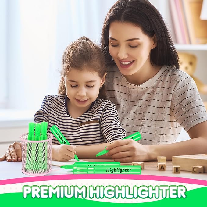 Qilery 24 Pack Tank Style Highlighters Chisel Tip Highlighters Bulk Colored Markers for Adult Coloring, Home Office Supplie(Green)-DeskLoop Office