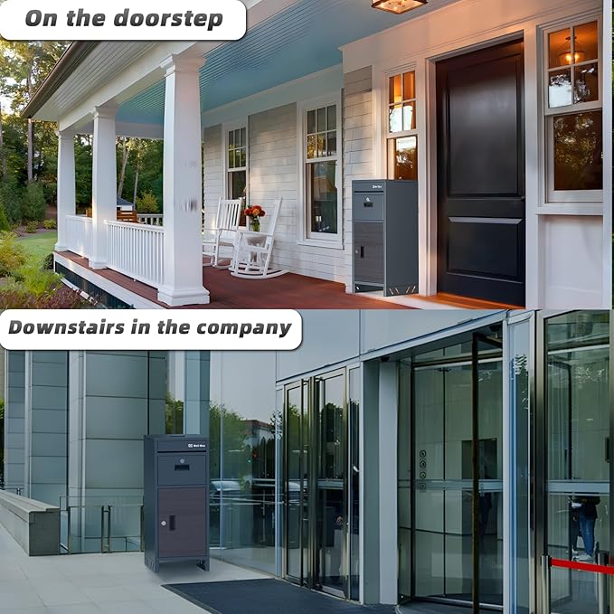 Package Delivery Boxes for Outside, Large Parcel Drop Boxes with Lock, Customize Address Stickers Package Drop Boxes for Outside is Waterproof,Package Delivery Box for Porch(Grey,15.7*15.7*37.8 in)-DeskLoop Office