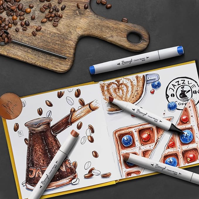 Bianyo 72 Colors Alcohol Markers Set, Dual Tip Art Markers with Bullet & Chisel Tips, Black Case with Customizable Card – Ideal for Coloring, Drawing, and Sketching as Thanksgiving & Christmas Gifts-DeskLoop Office