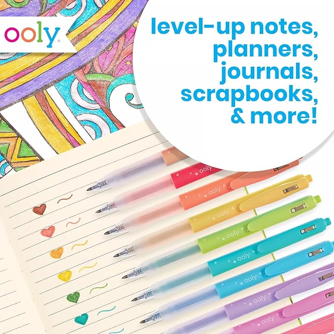 Ooly Oh My Glitter Gel Pens - Set of 12 Cute Art and Back to School Supplies for Girls, Planner Pen with Comfort Grip, Ideal Retractable Glitter Pens for Decorations & Office Use-DeskLoop Office