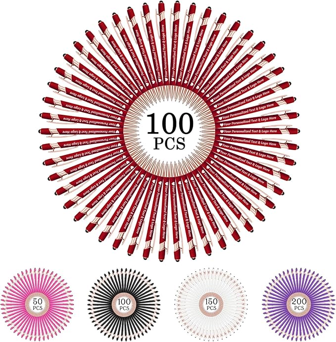 STREADVE 100 Personalized Custom Pens Engraved Writing Pen with Name Logo, Customized Promotional Items Stylus Pen Gifts for Communion Wedding Men Women Realtor Business, Deep Red-DeskLoop Office