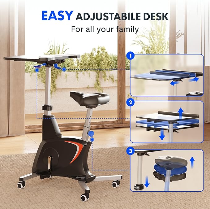 FLEXISPOT Small Standing Desk Adjustable Height Movable Rolling Desks for Teachers Laptop Desks Workstation with Integrated Pedal Exerciser Wide Seat, Desk for Home Office Corner Small Space, Black-DeskLoop Office