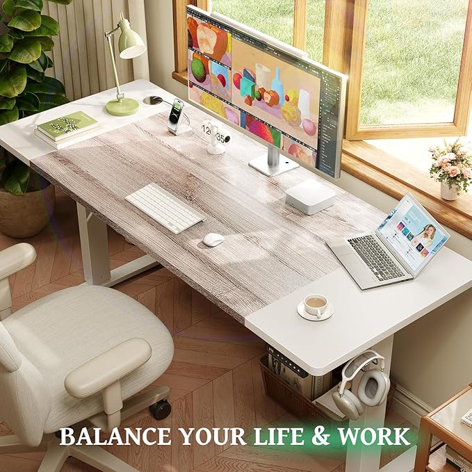 SIAGO Electric Standing Desk Adjustable - 63 x 24 Inch Sit Stand up Desk with Cable Management - 3 Memory Preset Adjustable Height Table-DeskLoop Office