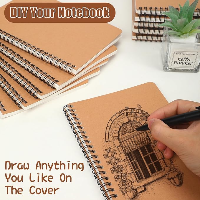 miikoul 60 Packs A5 Spiral Lined Notebooks, Kraft Paper Cover, 8.3"×5.5", 60 Sheets/120 Pages, Ruled Notebooks Bulk, Hardcover Journal Notepad Travel Notebooks for Office and Back to School Supplies-DeskLoop Office