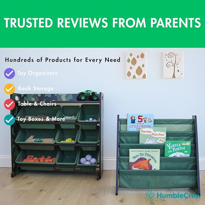 Humble Crew 4-Tier Kids Bookshelf, Camo Wood/Green - Image 6