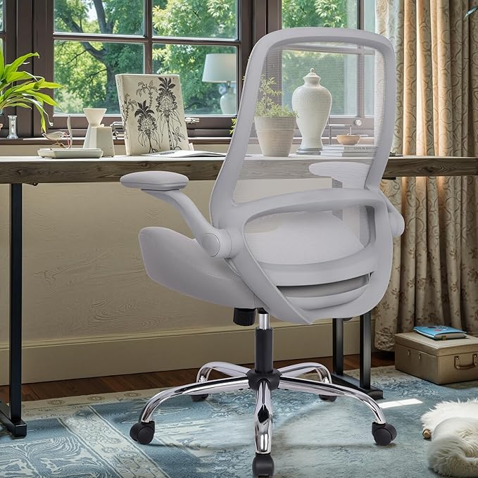 HYLONE Heavy Duty Office Chair, 5" Thickened Seat Ergonomic Desk Chair with Adjustable Armrests, Home Office Computer Chairs for Long Hours Mesh Executive Chair(Grey)-DeskLoop Office