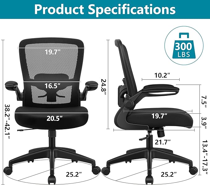 FelixKing Office Chair, Ergonomic Desk Chair Breathable Mesh Chairs with Adjustable High Back Lumbar Support Flip-up Armrests, Executive Swivel Comfy Task Computer Chairs for Home Office Black-DeskLoop Office