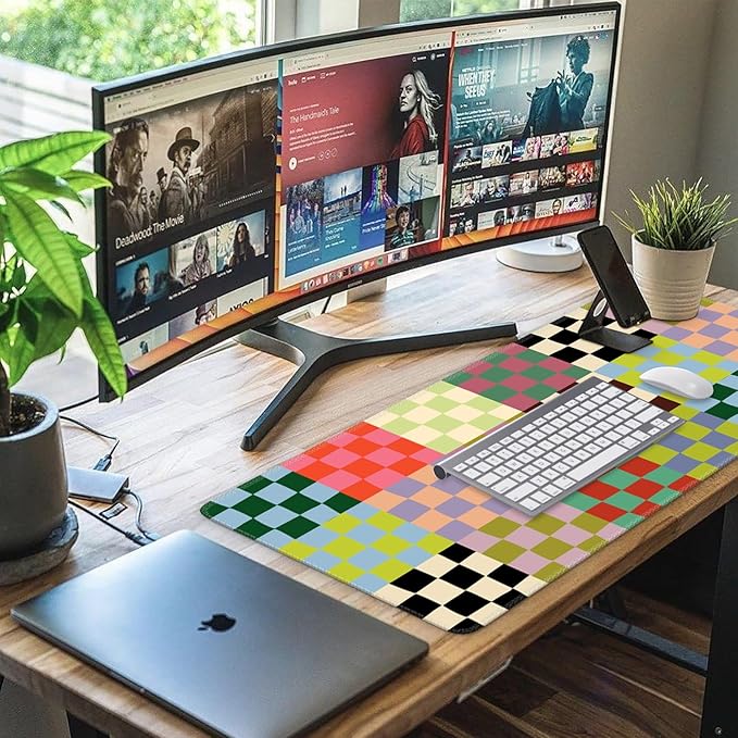 iCasso Checkered Desk Mat, Cute XXL Large Mouse Pad - Image 7