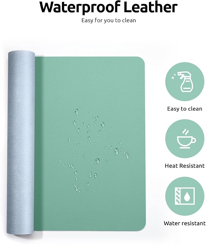 YSAGi Leather Desk Protector, Office Mat, Large Mouse Mat, Non-Slip PU Leather Blotter, Laptop Desk Mat, Waterproof Writing Pad for Office and Home (Green-Blue, 31.5" x 15.8")-DeskLoop Office