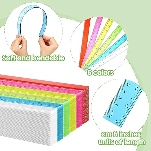 Fumete 300 Pack 12 Inch Plastic Rulers Bulk for Classroom Back to School Supplies Flexible Transparent Assorted Color Ruler with Centimeters and Inches for Office Teacher Student-DeskLoop Office