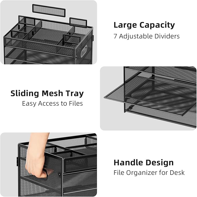 Marbrasse 5-Tier Letter Tray Paper Organizer with Handle, Multi-Functional Mesh File Organizer for Desk, Adjustable Compartments Mesh Desktop Storage for Office Supplies,Black-DeskLoop Office