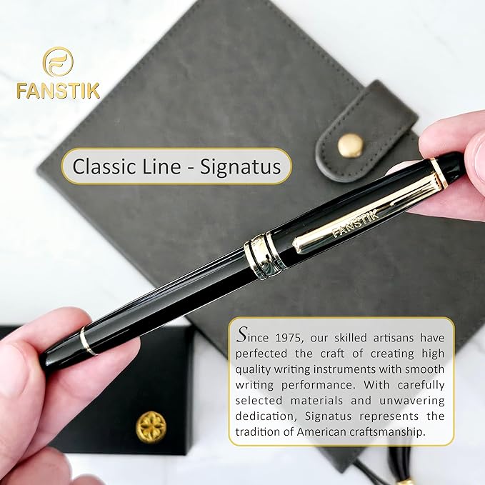 Customized Fountain pen with name (MADE IN USA), stainless steel, black and gold, luxury engraved pen personalized for men and for women. (Fountain Black-Gold)-DeskLoop Office