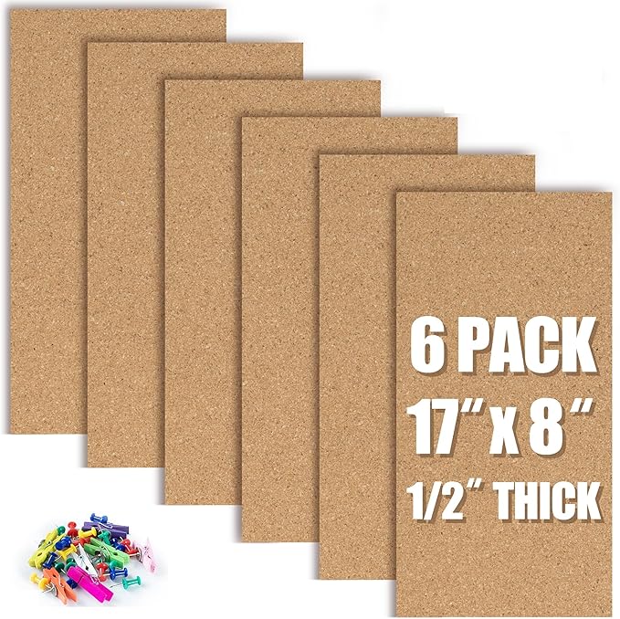 AKTOP Cork Board Bulletin Board 17"x8", 1/2" Thick Cork Board Tiles 6 Pack, Small Pin Board for Wall Decor, Self Adhesive Corkboards with 60 Push Pin Wood Clips for School, Home & Office-DeskLoop Office