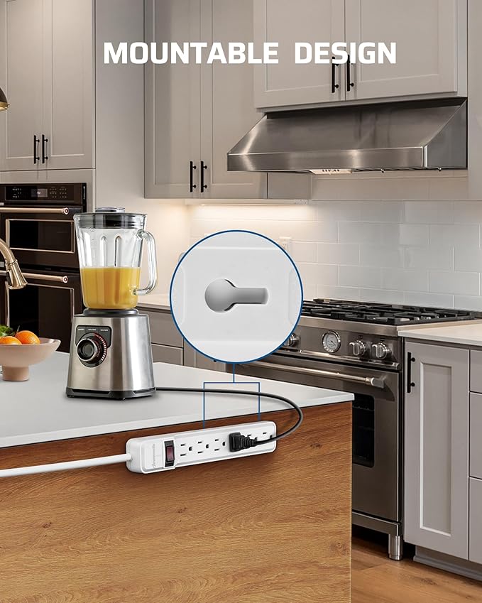 DEWENWILS 6-Outlet Power Strip Surge Protector, 15FT Long Extension Cord, Low Profile Flat Plug, 15 Amp Circuit Breaker, 500 Joules, Wall Mount, White, UL Listed-DeskLoop Office