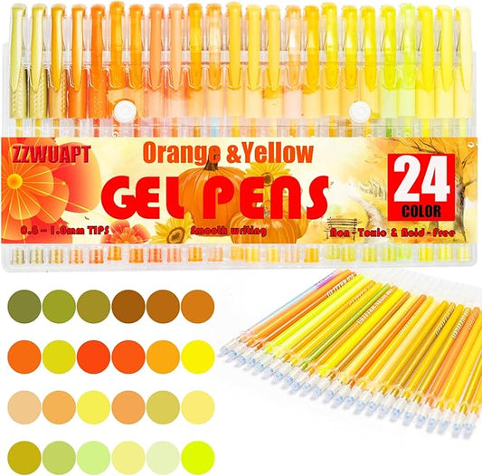 Orange Yellow Gel Pens for Coloring Book,72 Color Gel Pens Set including 24 Color Gel Pen with 48 Refills,40% More Ink Colored Gel Pens for Drawing, Doodling, Scrapbook, Journaling-DeskLoop Office