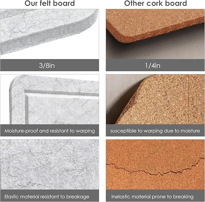 Bulletin Board, 36 x 24 inches Felt Board - Decorative Pin Board, Cork Board Alternative for Wall, 3' x 2' Foldable Picture Board Self-Adhesive Vision Board with 20 Pushpins - Marble White-DeskLoop Office