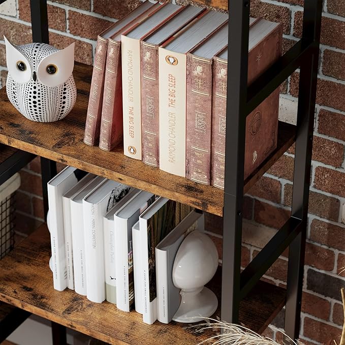IRONCK Industrial Bookshelf and Bookcase with 2 Louvered Doors 5 Tiers Triple Wide Display Shelf with Storage Cabinet for Living Room Home Office-DeskLoop Office