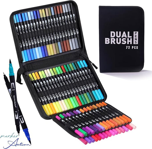 Dual Markers Brush Pens, 72 Colors Art Marker Set with Brush and Fine Tips – Premium Art Supplies for Kids & Adults, Perfect for Coloring Books, Hand Lettering, Calligraphy, and Drawing-DeskLoop Office