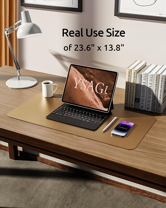 YSAGi Leather Desk Protector, Office Mat, Large Mouse Mat, Non-Slip PU Leather Blotter, Laptop Desk Pad, Waterproof Writing Pad for Office and Home (Bronze, 23.6" x 13.8")-DeskLoop Office