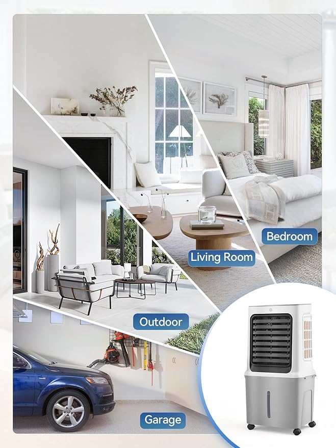 10 Gal Evaporative Air Cooler, 3000CFM Quiet Portable Air Conditioners, 35" Fast Cooling Swamp Cooler, 120° Oscillation, 12H Timer, 3 Speeds & Modes Remote Control for Living Room|Bedroom|Garage-DeskLoop Office