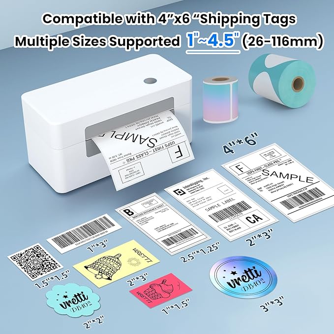 vretti Bluetooth Shipping Label Printer - 4x6 Thermal Printer for Shipping Packages and Small Businesses, Label Printer Supports Android/iPhone/Windows, Compatible with Shopify, Ebay, USPS, Amazon-DeskLoop Office