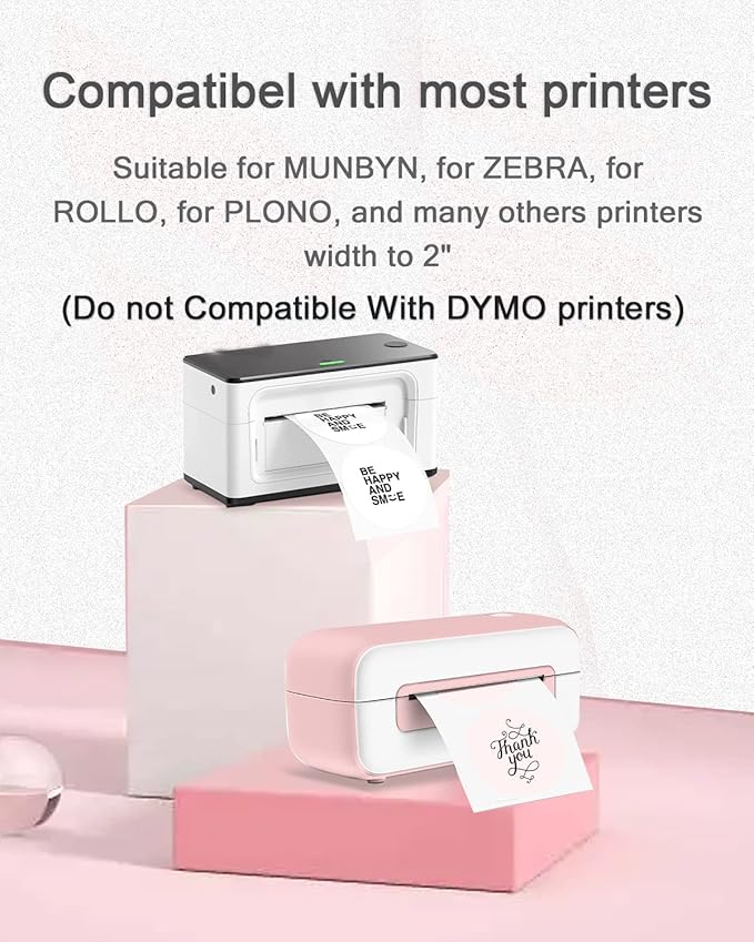 3 Inch White Round Thermal Sticker Labels, Self-Adhesive Circle Direct Thermal Printer Labels, DIY Design, QR Code, Name Tag, Brand Label,Gift Label (White 500 PCS/1 Roll)-DeskLoop Office