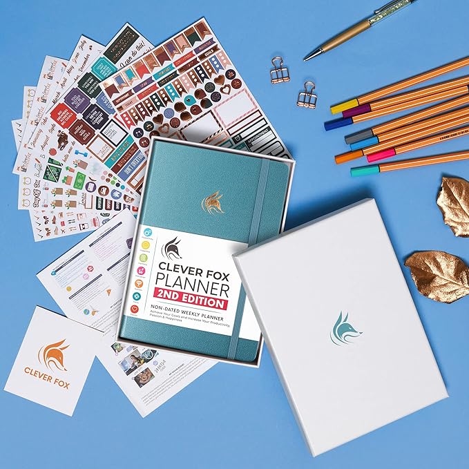 Clever Fox Planner 2nd Edition – Colorful Weekly & Monthly Goal Planner, Time Management & Productivity Organizer, Undated, A5 (Aquamarine)-DeskLoop Office