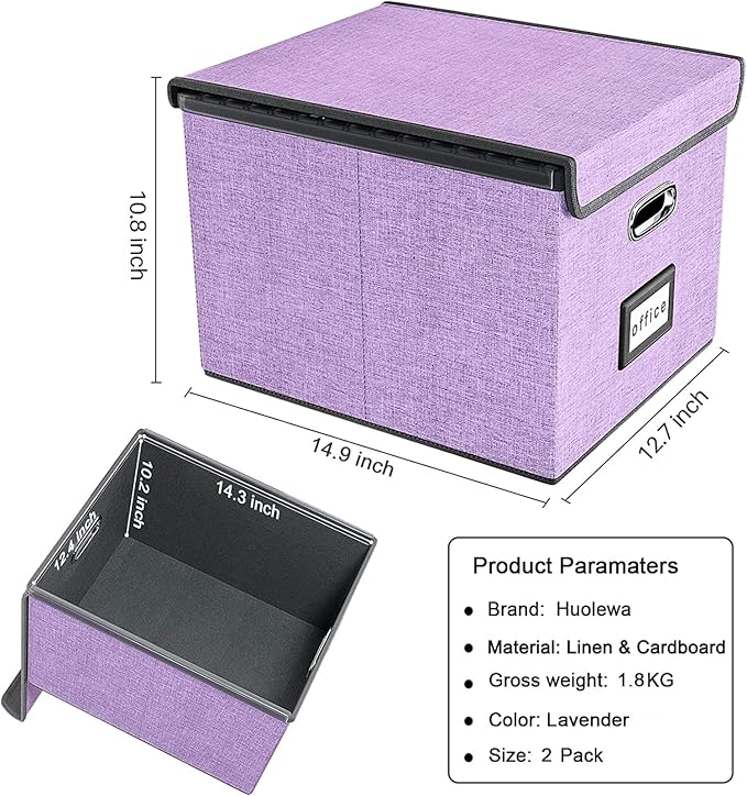 Decorative File Organizer Storage Boxes with Lid, Huolewa Linen Hanging Filing & Storage Box with Plastic Slide for Office/Decor/Home, Universal Hanging Filing Organization Box for Letter/Legal Folder-DeskLoop Office