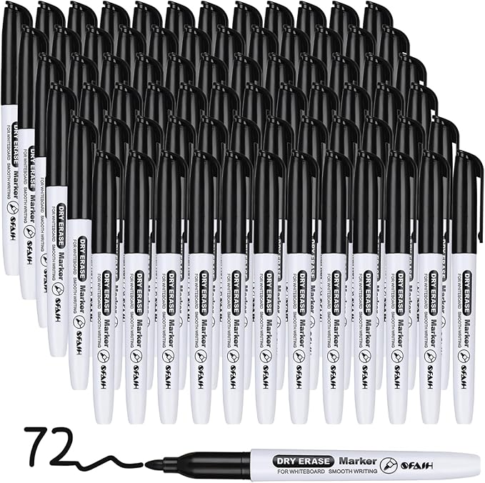 SFAIH Fine Tip Dry Erase Markers - 72 Pack Black Whiteboard Erasable Markers Bulk for Kids Adults, Ideal for Classroom School Office Home Use on White Board, Non-Toxic Easy Clean-DeskLoop Office