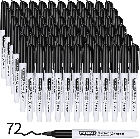 SFAIH Fine Tip Dry Erase Markers - 72 Pack Black Whiteboard Erasable Markers Bulk for Kids Adults, Ideal for Classroom School Office Home Use on White Board, Non-Toxic Easy Clean-DeskLoop Office