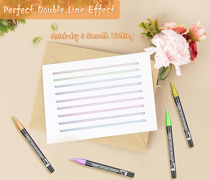 Caliart Outline Glitter Markers, 24 Colors Shimmer Metallic Glitter Pens Tween Teen Girl Gifts Trendy Stuff, Cool Fun Craft Arts Supplies Set for Kids 4-6-8-10-12-DeskLoop Office