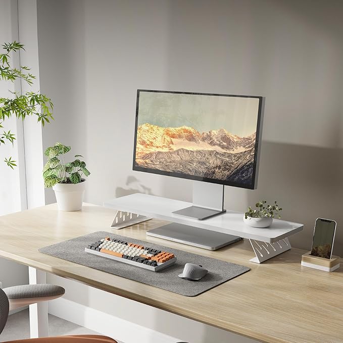 Fenge Monitor Stand Riser, Desk Top Shelf for 2 Monitors, Computer Stands for Desk, Wood & Steel Desktop Riser for Laptop, PC, Printer-DeskLoop Office