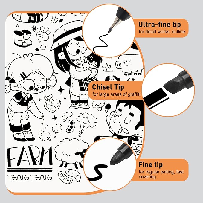 12 Black Permanent Markers with Bag - Waterproof Quick Drying Pens Set 8 Fine Tip, 2 Ultra Fine, 2 Chisel Tip Office Home School Supplies for Adults Writing Doodling Marking-DeskLoop Office